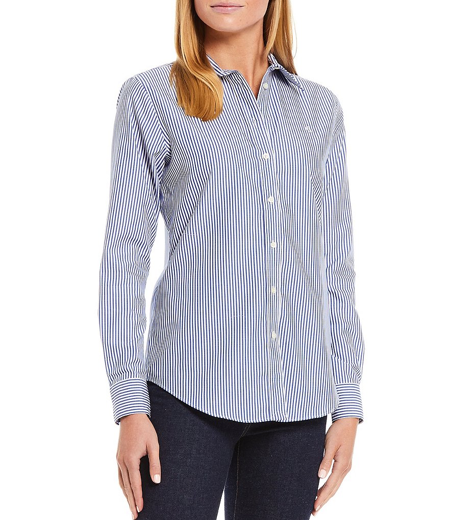 Lauren Ralph Lauren Easy Care Point Collar Shirttail Hem Long Cuff Sleeve  Shirt | Dillard's