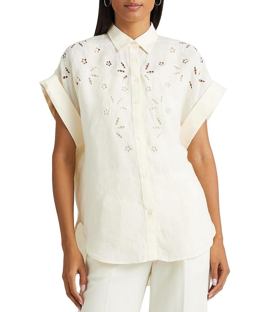Lauren Ralph Lauren Eyelet Embroidered Linen Shirt | Dillard's