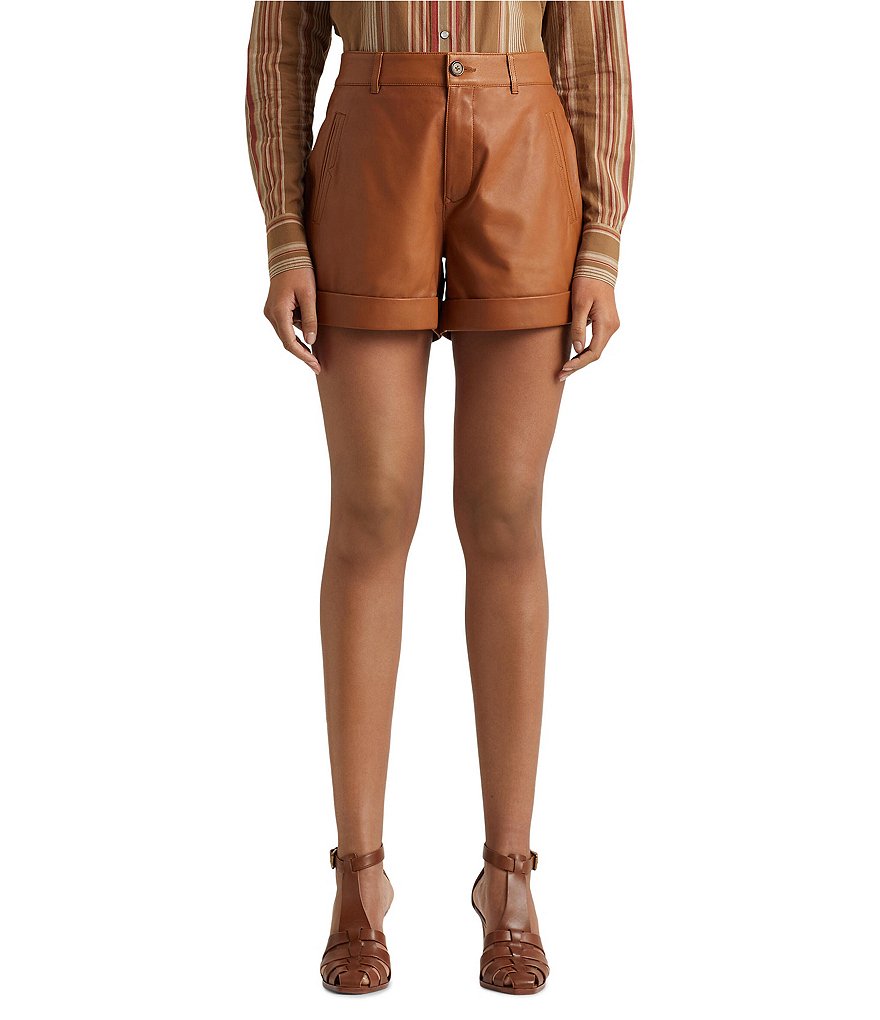 Lauren Ralph Lauren Genuine Leather High Rise Wide Leg Short