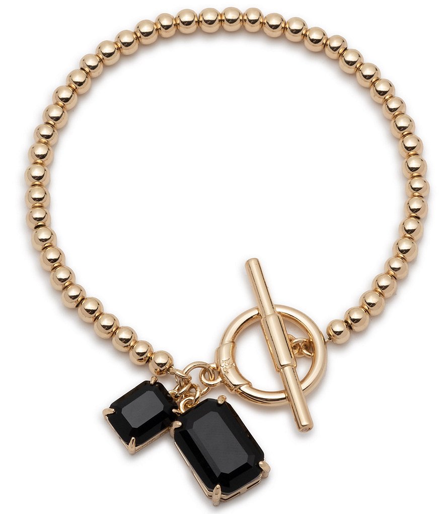 【Lauren Ralph Lauren】Gold-Tone Logo Beaded Bracelet Lauren Ralph Lauren Gold Tone Puffy Heart Beaded Flex Line