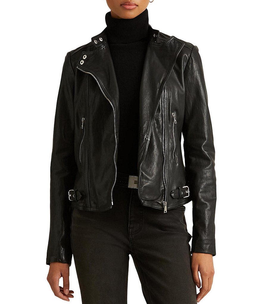 Lauren Ralph Lauren Leather Moto Jacket - Black 16