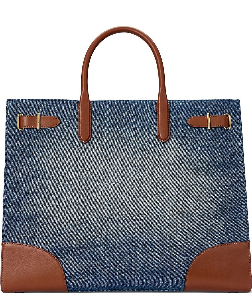 Ralph Lauren★Leather-Trim Canvas Large Shopper Tote Leather-Trim Canvas Tote