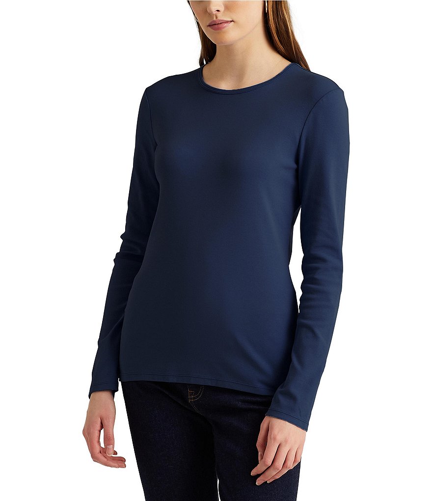 Elektriker tidsskrift fordampning Lauren Ralph Lauren Long Sleeve Stretch Cotton T-Shirt | Dillard's