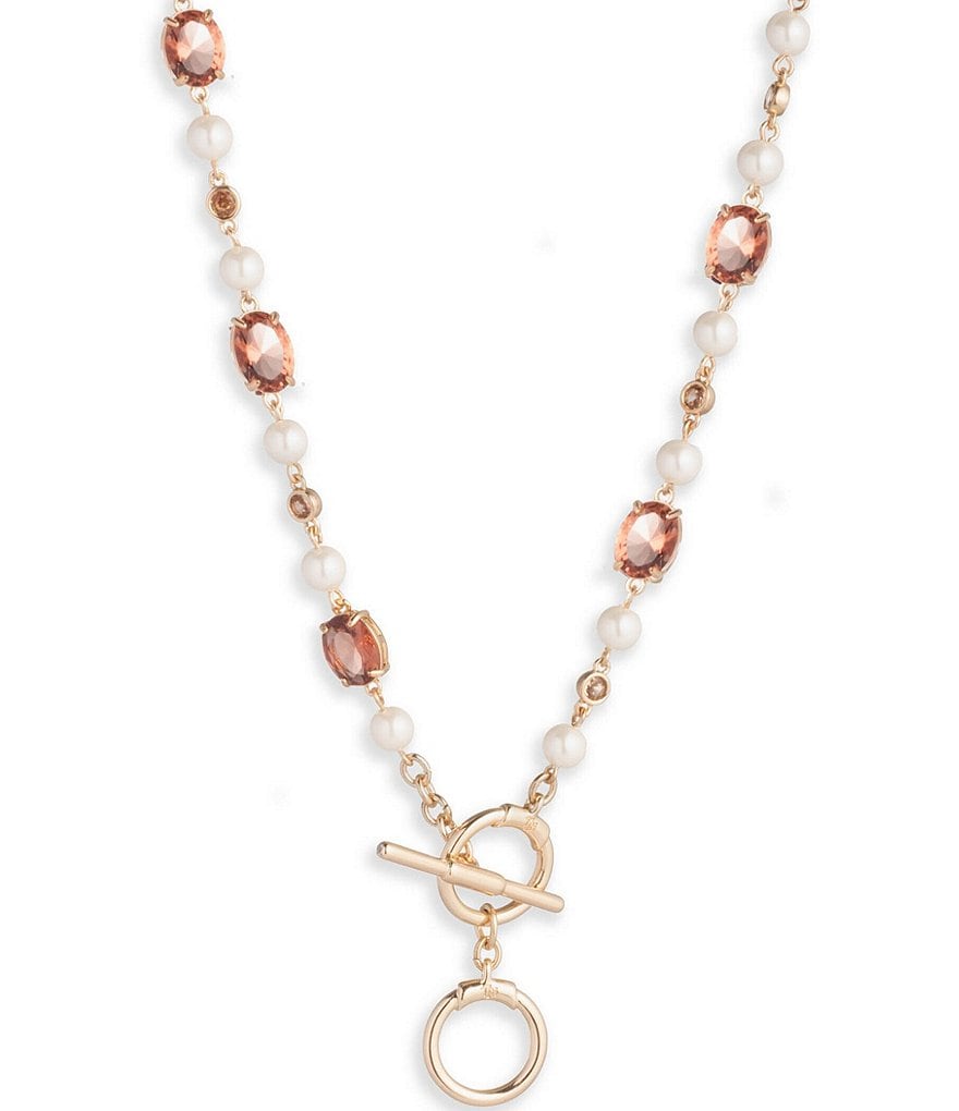 Lauren Ralph Lauren Pearl and Pink Rhinestone Collar Necklace