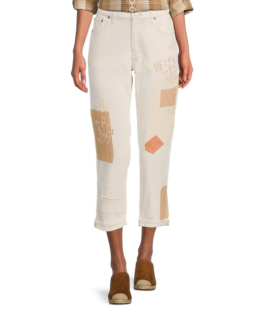 Lauren Ralph Lauren Petite Size Patchwork Relaxed Rolled Cuff Cropped Jeans  | Dillard's