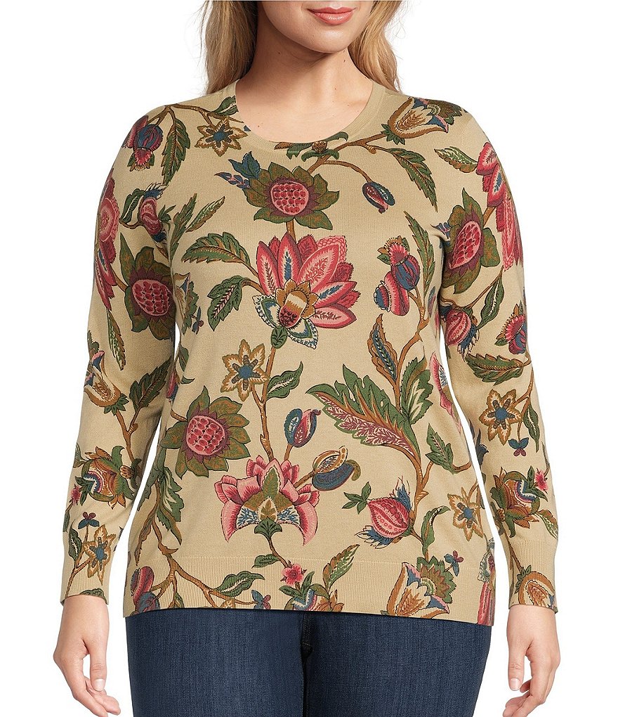 Lauren Ralph Lauren Plus Size Floral Crew Neck Long Sleeve Sweater