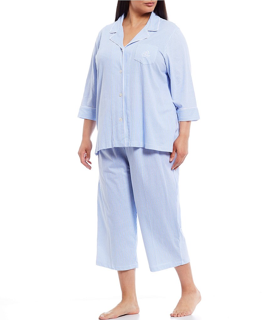 Lauren Ralph Lauren Women's Cotton Notch-Collar & Capri Pajama Set - Macy's