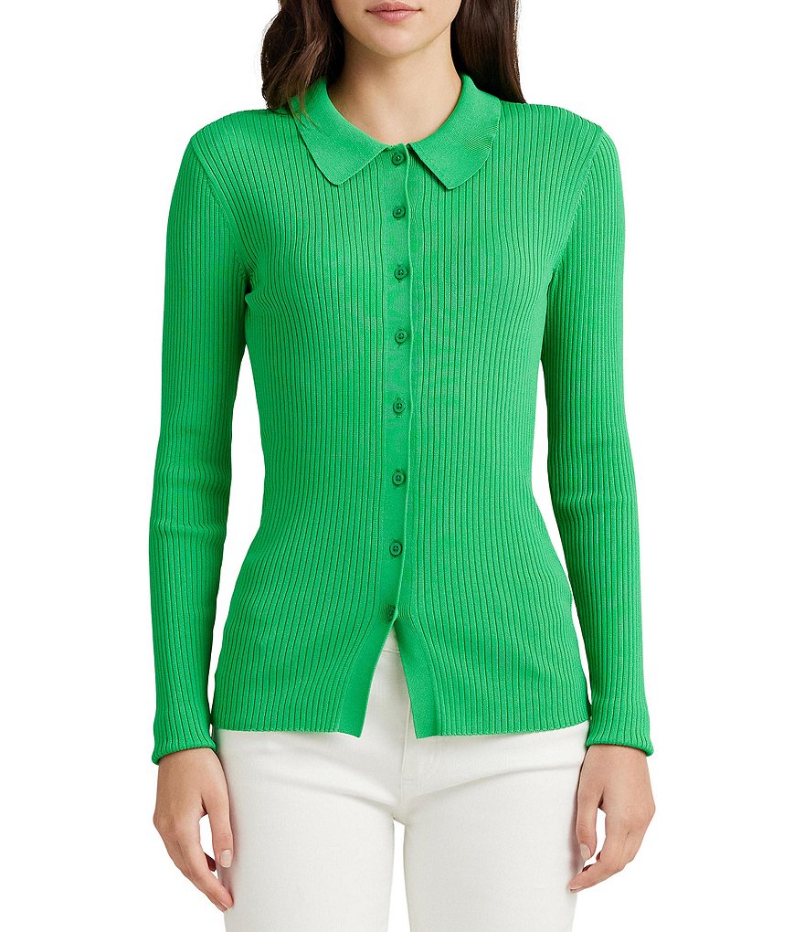 Lauren Ralph Lauren Rib Knit Long Sleeve Polo Cardigan | Dillard's