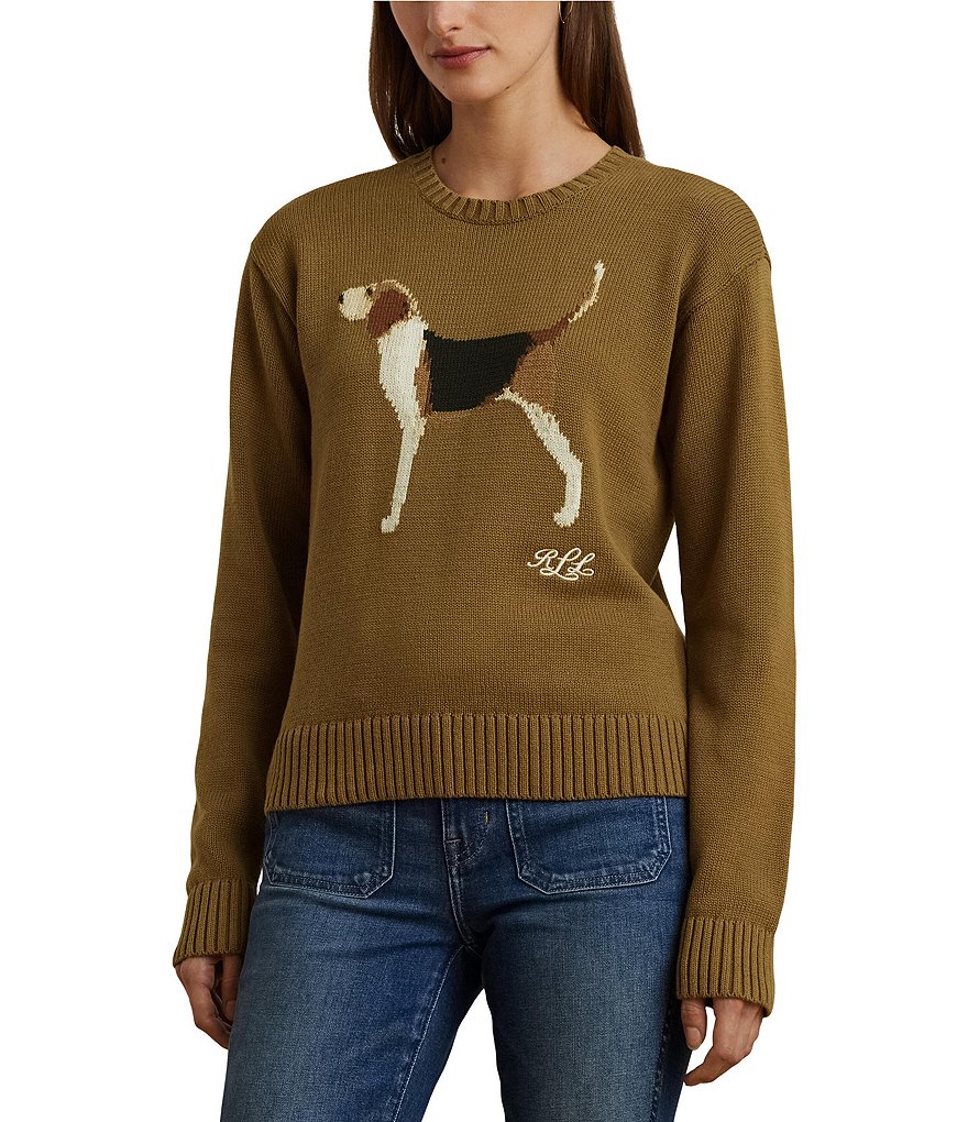 Lauren Ralph Lauren Beagle Crew Neck LRL Script Embroidered Sweater Dillard s