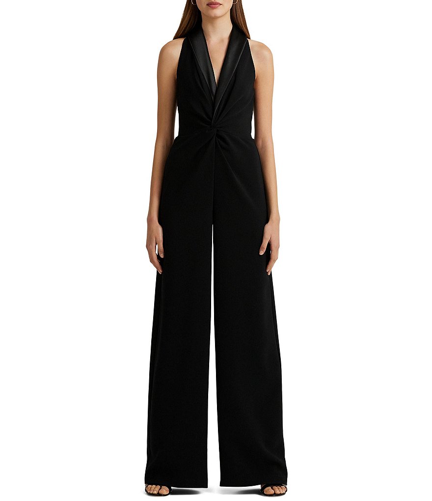 Lauren Ralph Lauren Satin Trimmed Crepe Sleeveless Jumpsuit Dillards