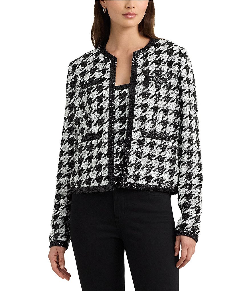 Lauren Ralph Lauren Sequined Houndstooth Cropped Jacket | Dillard's