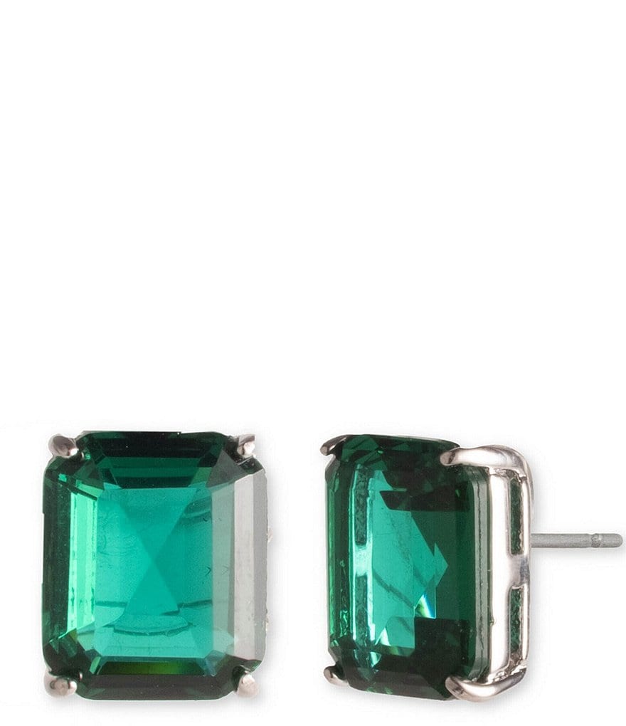 Rubans Rhodium Plated Emerald Green Doublet Pearl Drop Stud Earrings