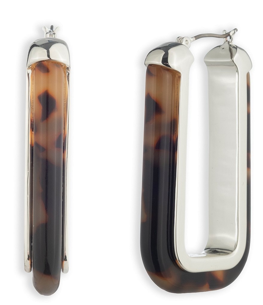 Lauren Ralph Lauren Silver Tone Tortoise Hoop Earrings