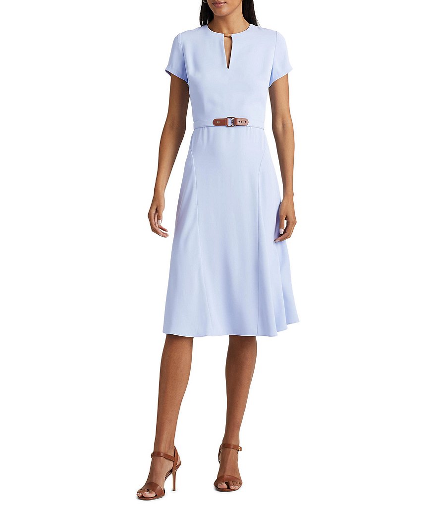 Lauren Ralph Lauren Split Neckline Short Sleeve Fit and Flare