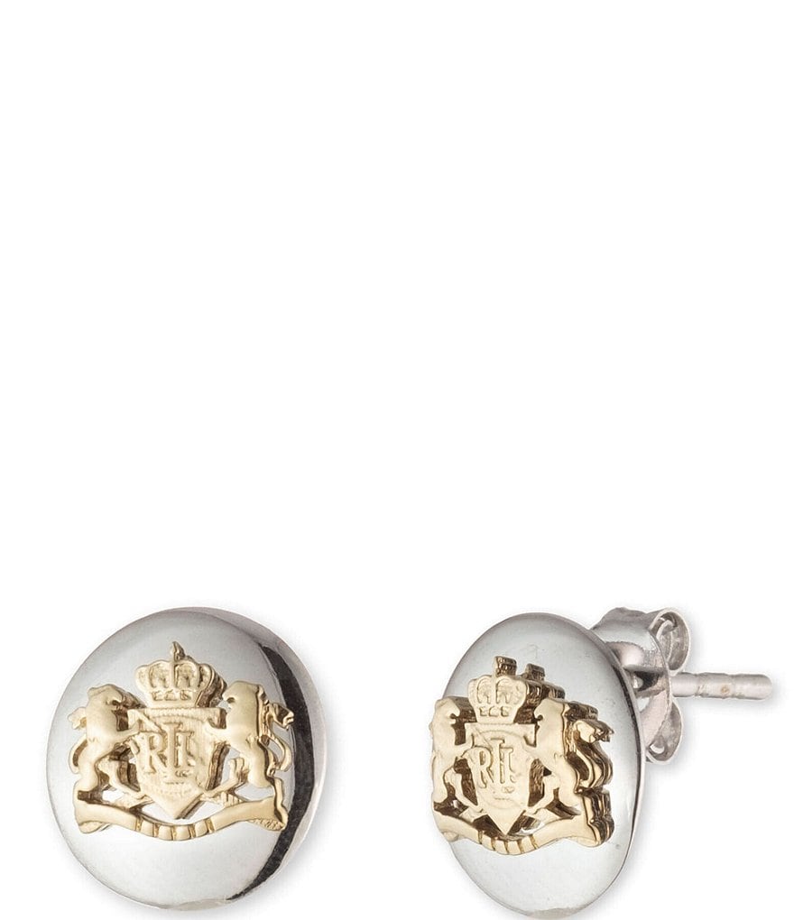 Lauren Ralph Lauren Sterling Silver Two Tone Crest Stud Earrings