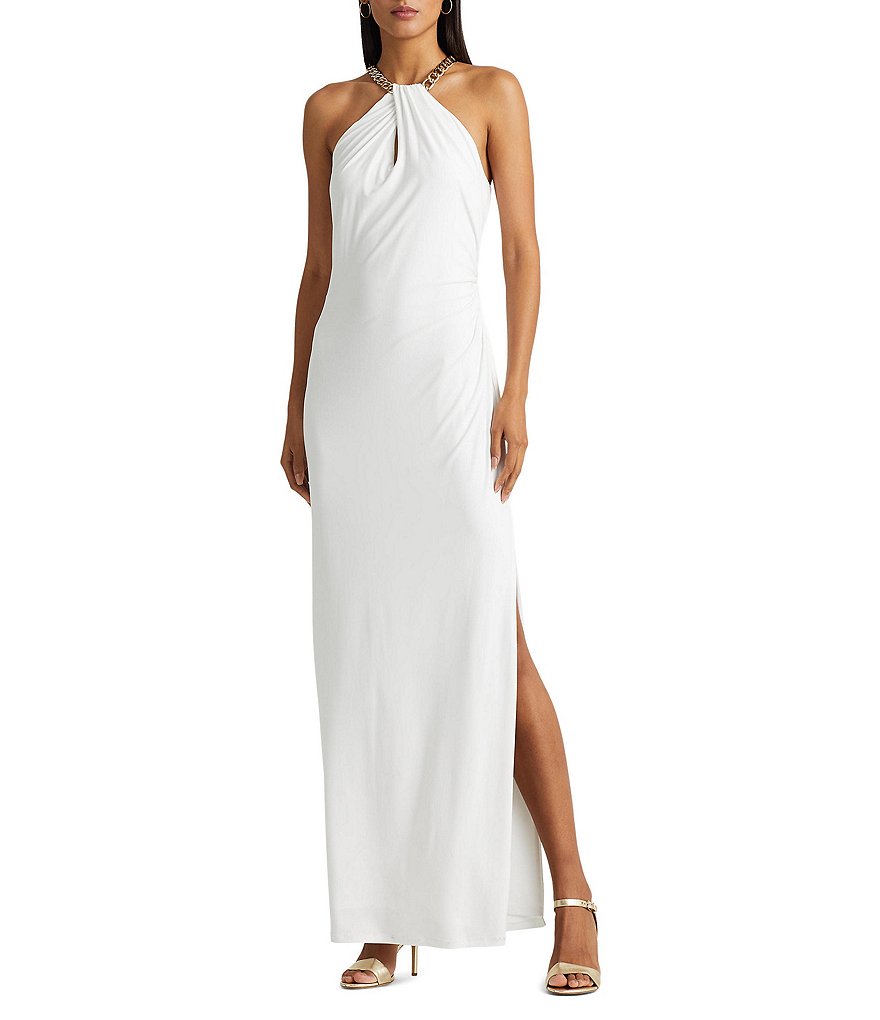 Lauren Ralph Lauren Stretch Chain Halter Neckline Sleeveless Dress ...