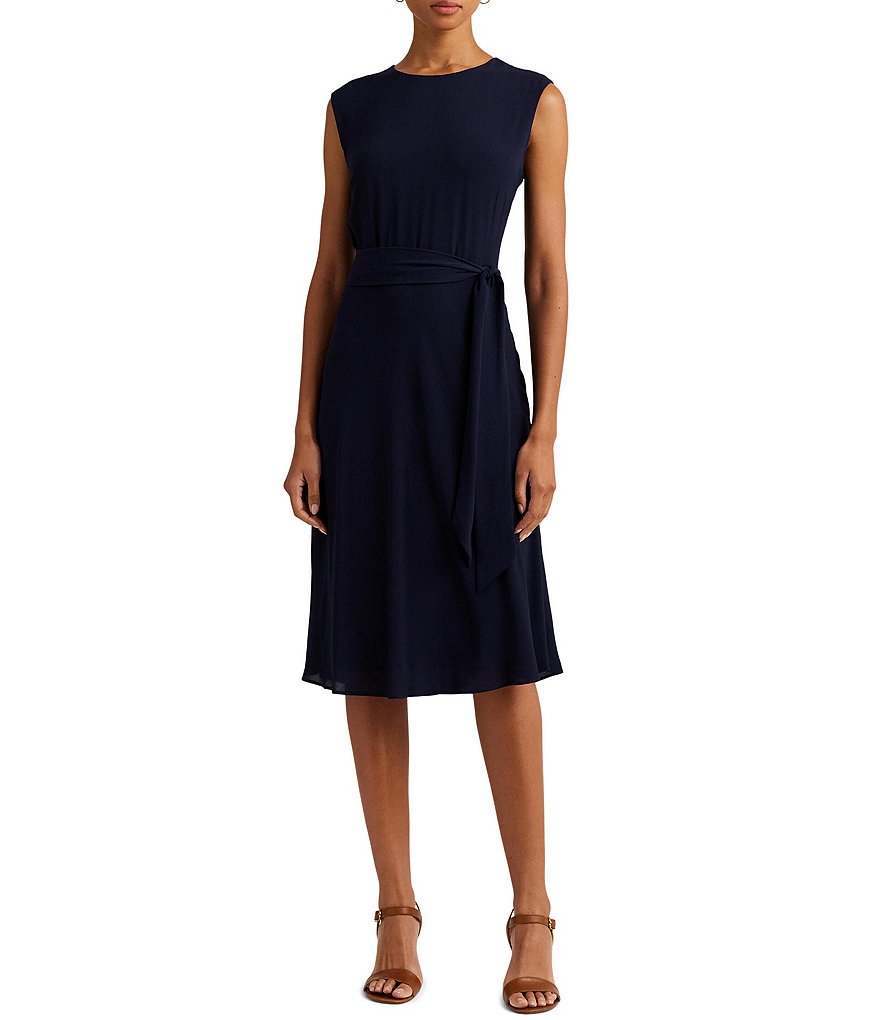 Lauren Ralph Lauren Stretch Crepe Round Neck A-Line Dress | Dillard's