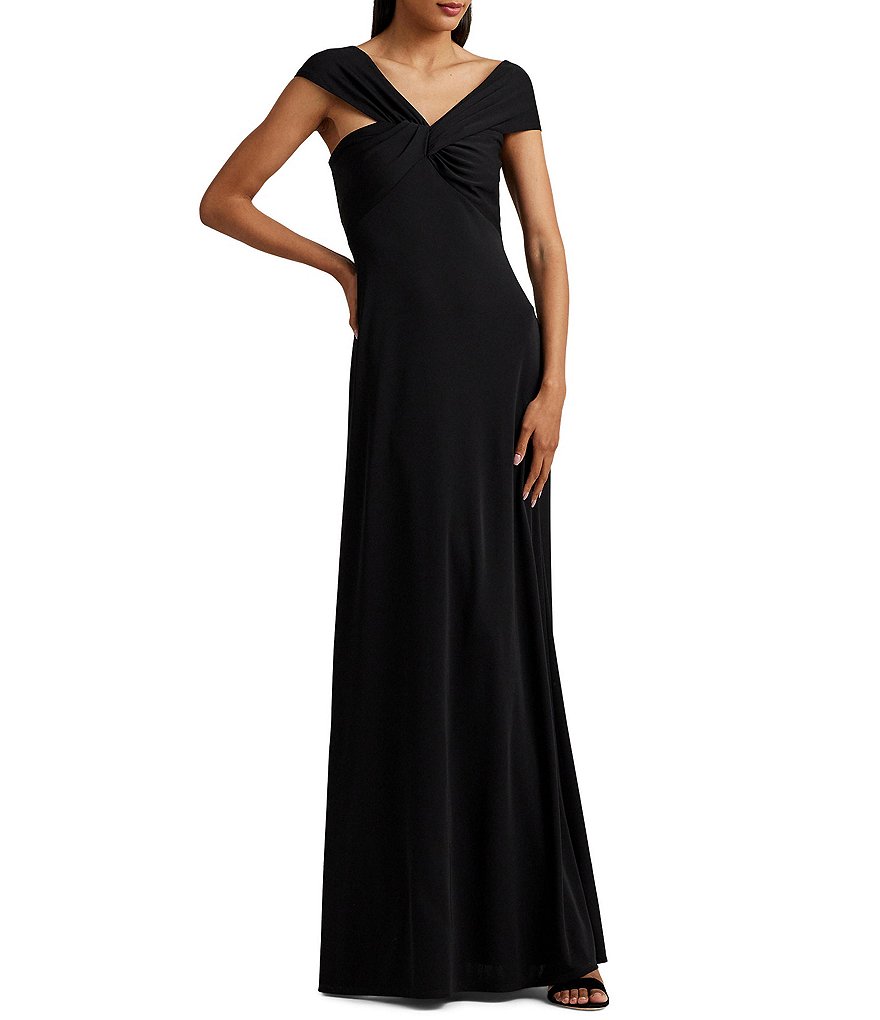 Lauren Ralph Lauren Stretch Jersey Asymmetrical Off-The-Shoulder Gown ...