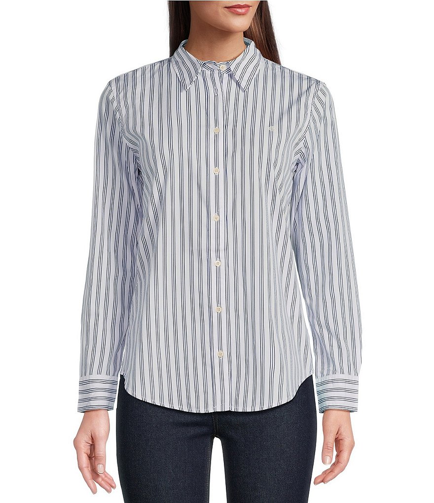 Lauren Ralph Lauren Striped Print Collared Long Sleeve Shirt | Dillard's