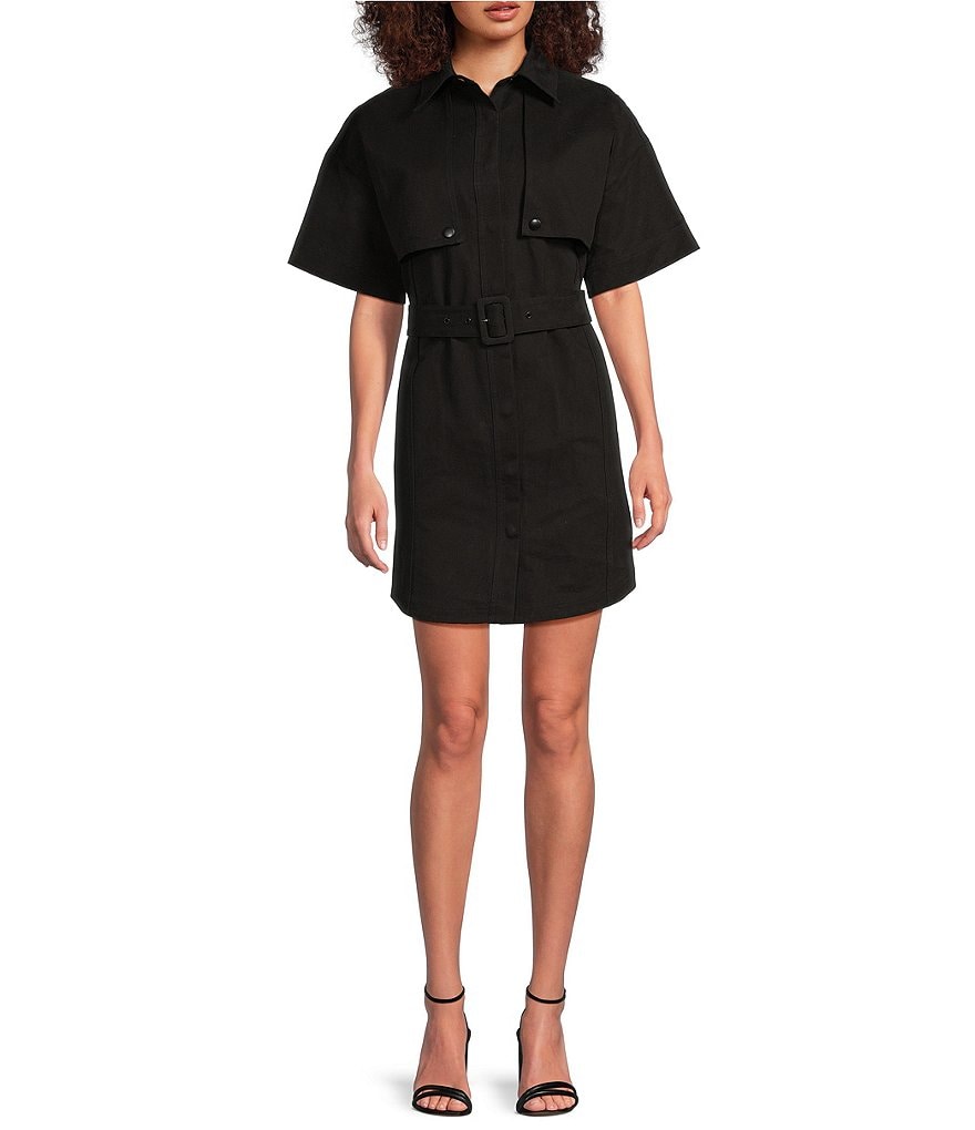 Le' AL.X Short Sleeve Snap Collar Belted Mini Shirt Dress Le' AL.X Short Sleeve Snap Collar Belted Mini Shirt Dress