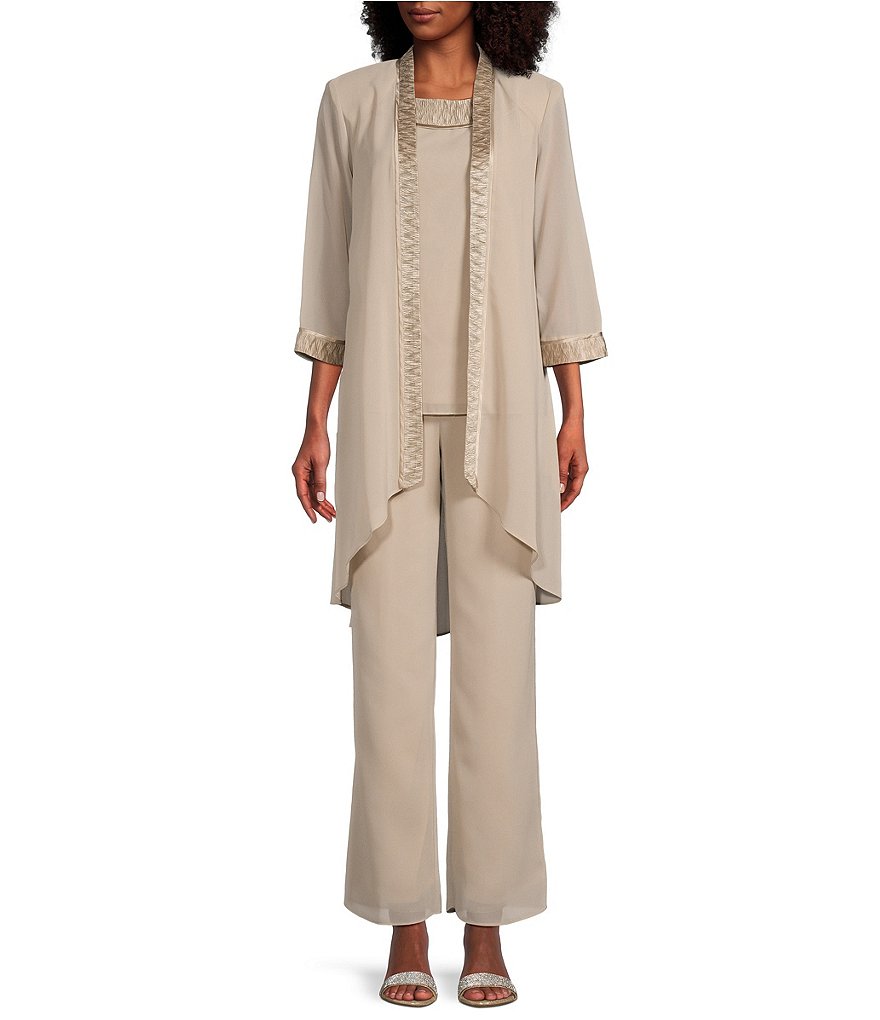 Le Bos 3-Piece Embroidered Trim Duster Pant Set #Dillards