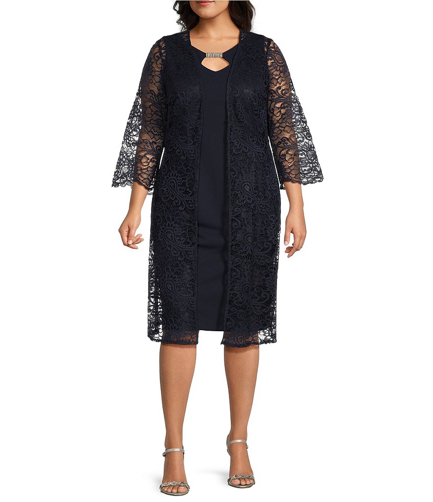 Le Bos Plus Size 3/4 Sleeve Lace A-Line 2-Piece Jacket Dress | Dillard's