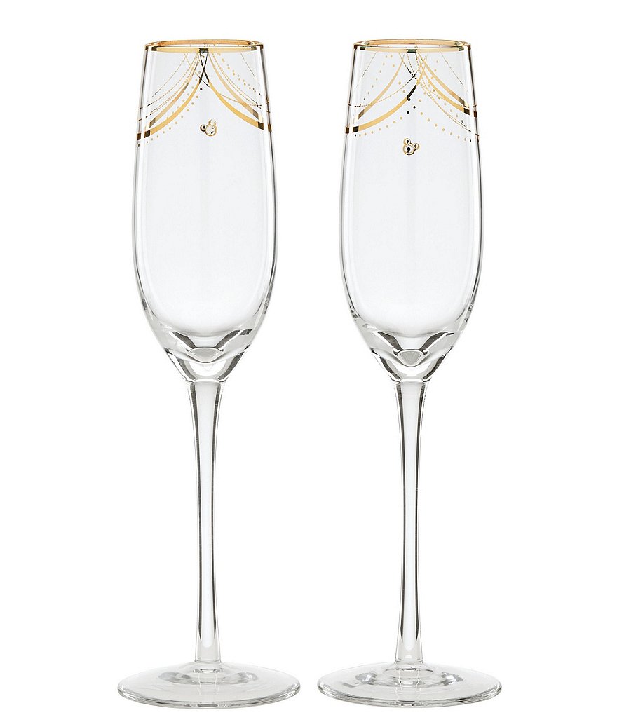 Custom Engraved Modern Gold Rim Toasting Flute Pair, Zodax Champagne Glass