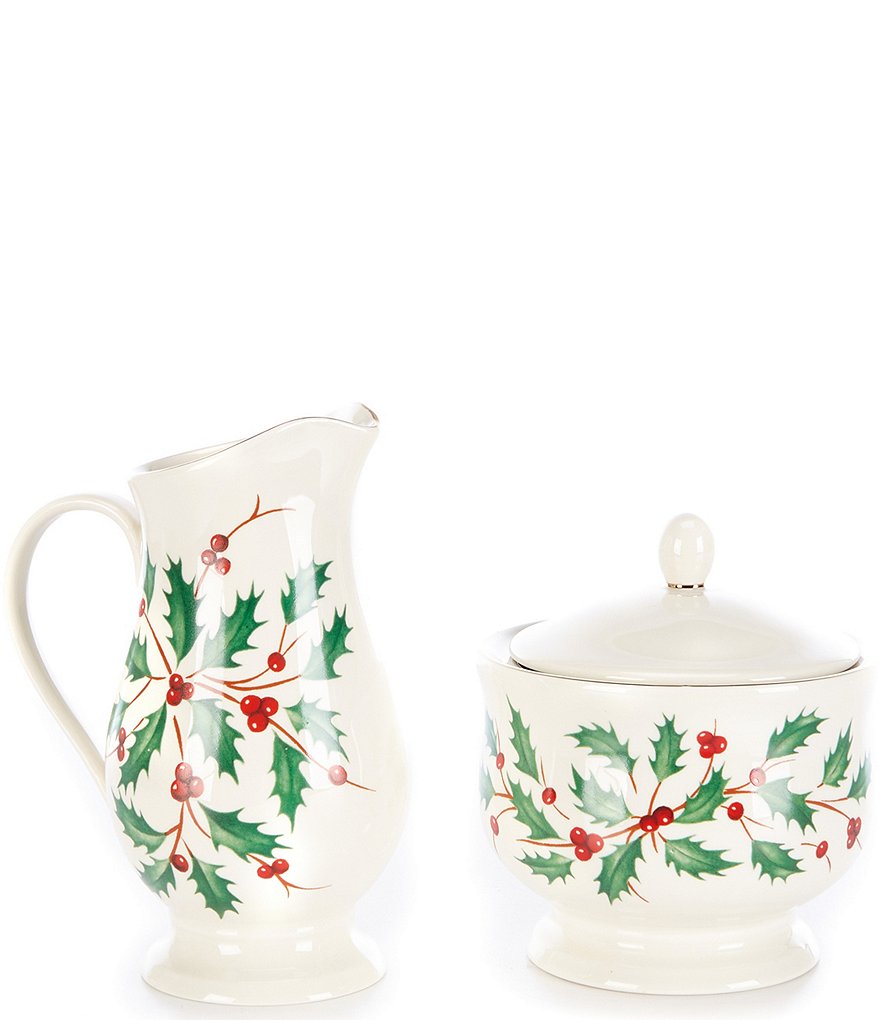 Lenox Holiday Festive Holly And Berry Creamer & Sugar Set Dillard's