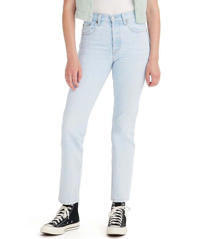 Levi's 501 high rise straight leg jeans in light wash blue