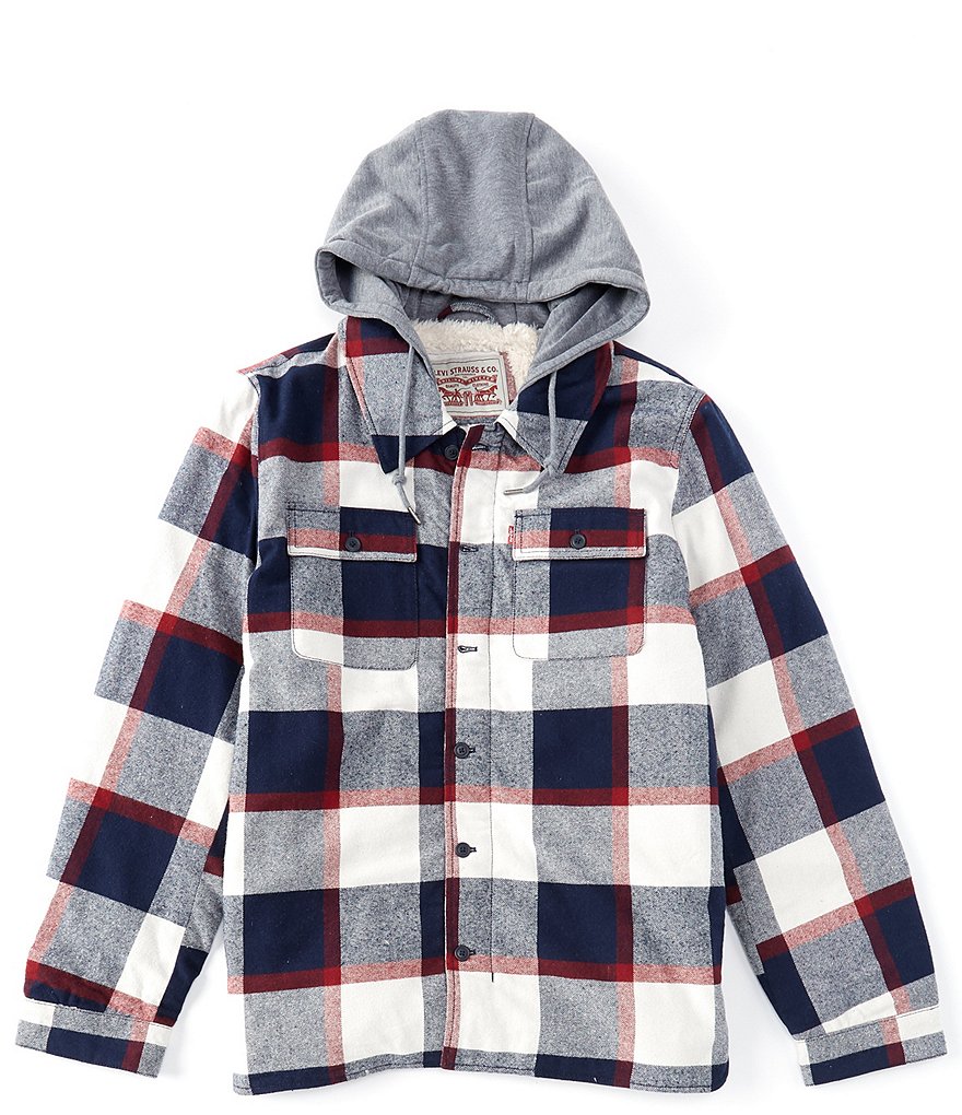 Levi's Men's store flannel plaid shirt jacket with faux fur lining