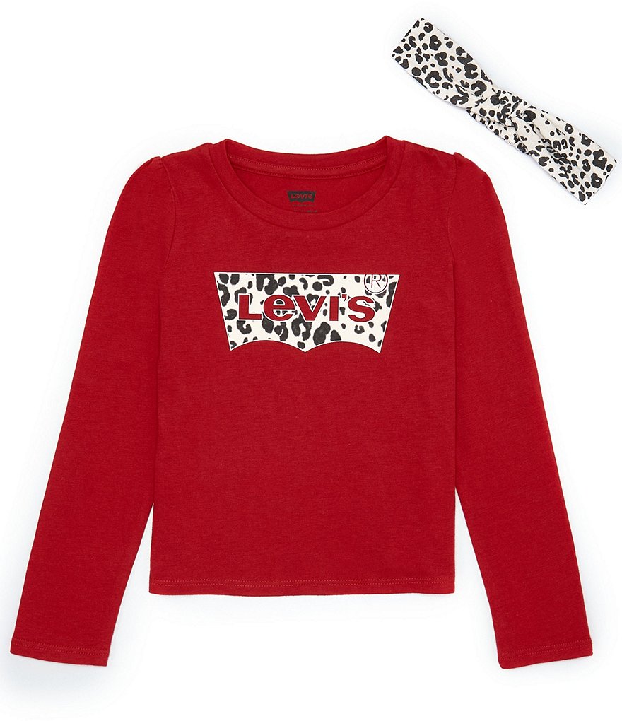 Levi's® Little Girls 2T-6X Long Sleeve Leopard-Print-Logo-Detailed T ...