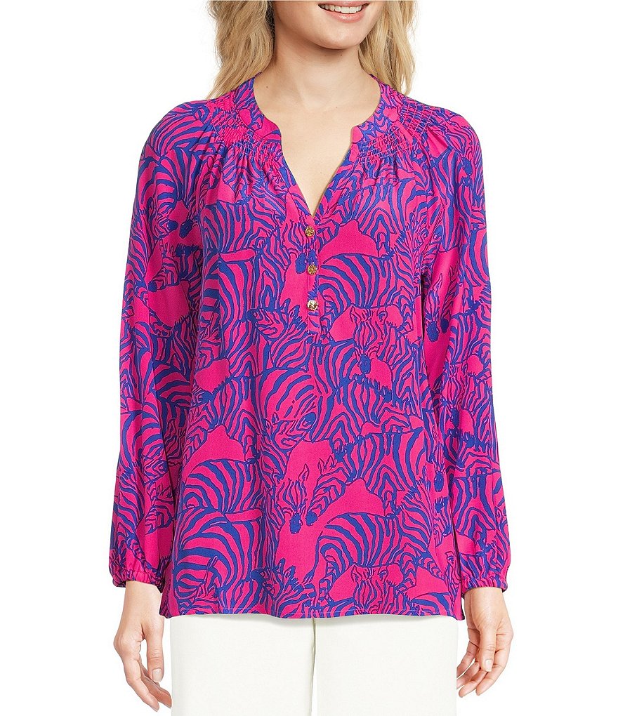 Lilly Pulitzer Elsa Giana Metallic Gold Purple Blouse Large store