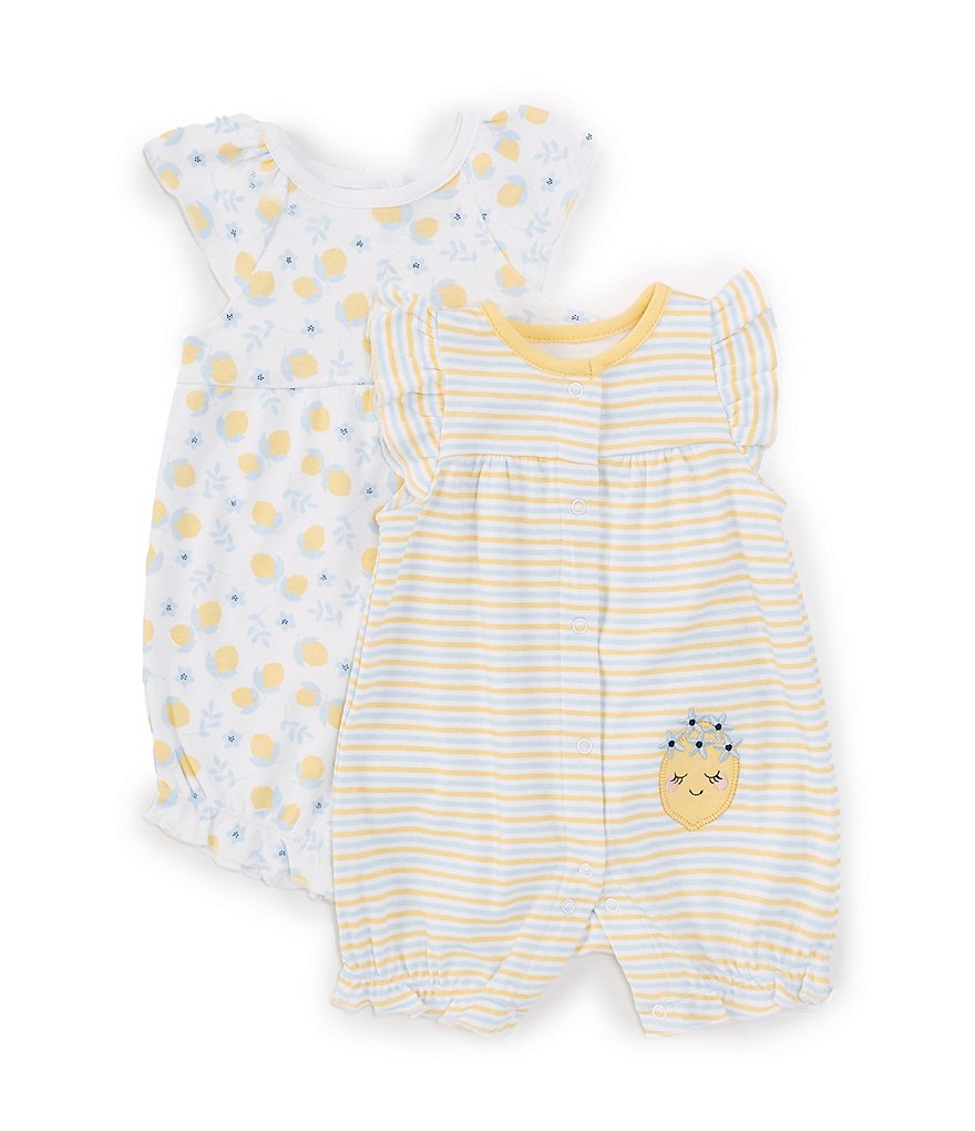 Little Me Baby Girls 3 12 Months Flutter Sleeve Lemon Print Romper Striped Romper Two Pack Dillard s