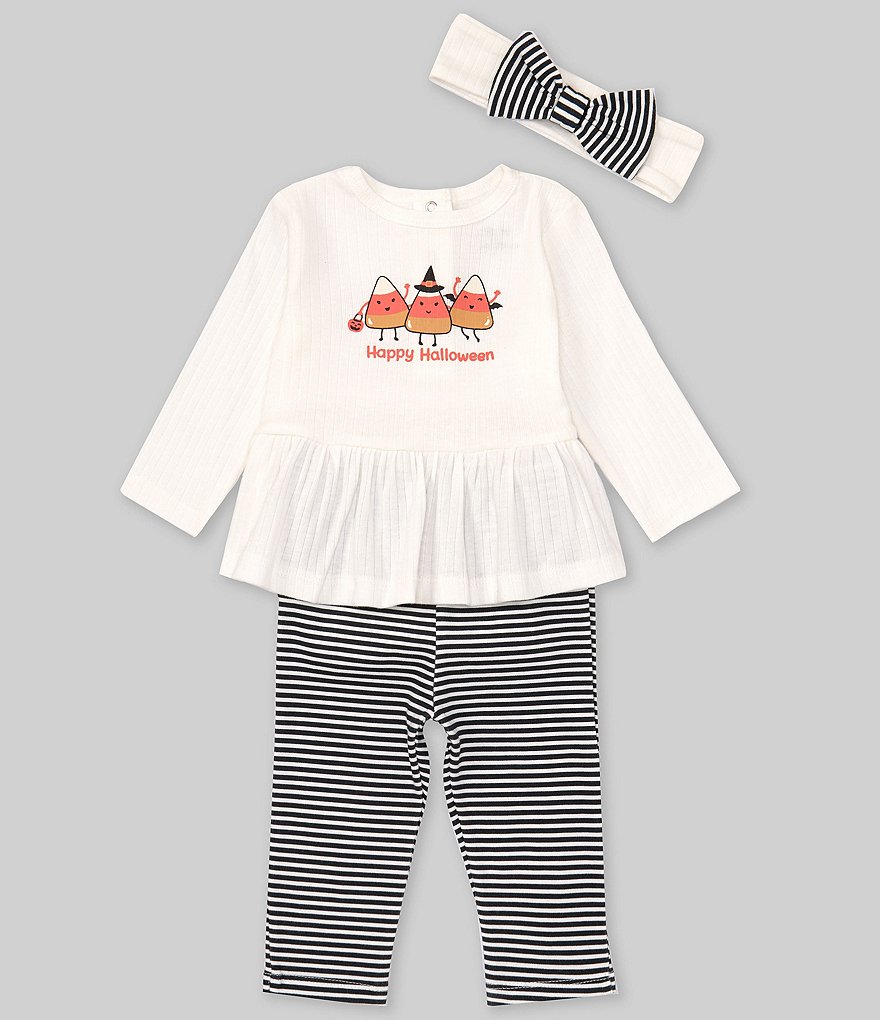 Little Me Baby Girls 3-12 Months Long Sleeve Halloween Candy Corn Character  Graphic Skirted Bodysuit & Striped Leggings Set