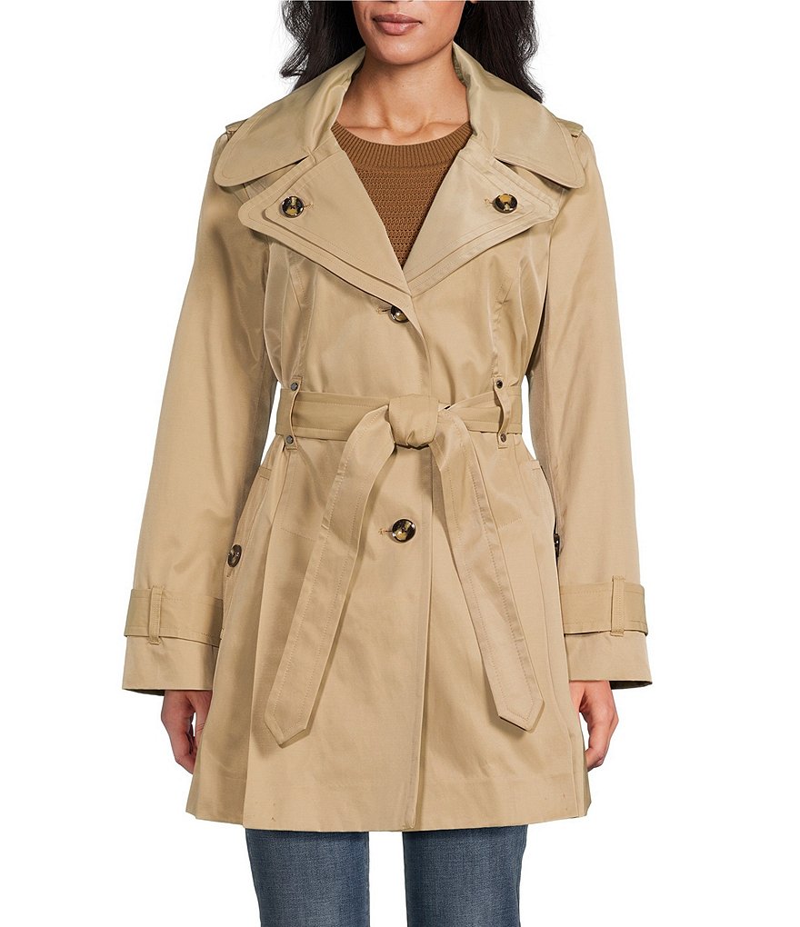 London Fog Double Collar Long Sleeve Belted Single Breasted Trench