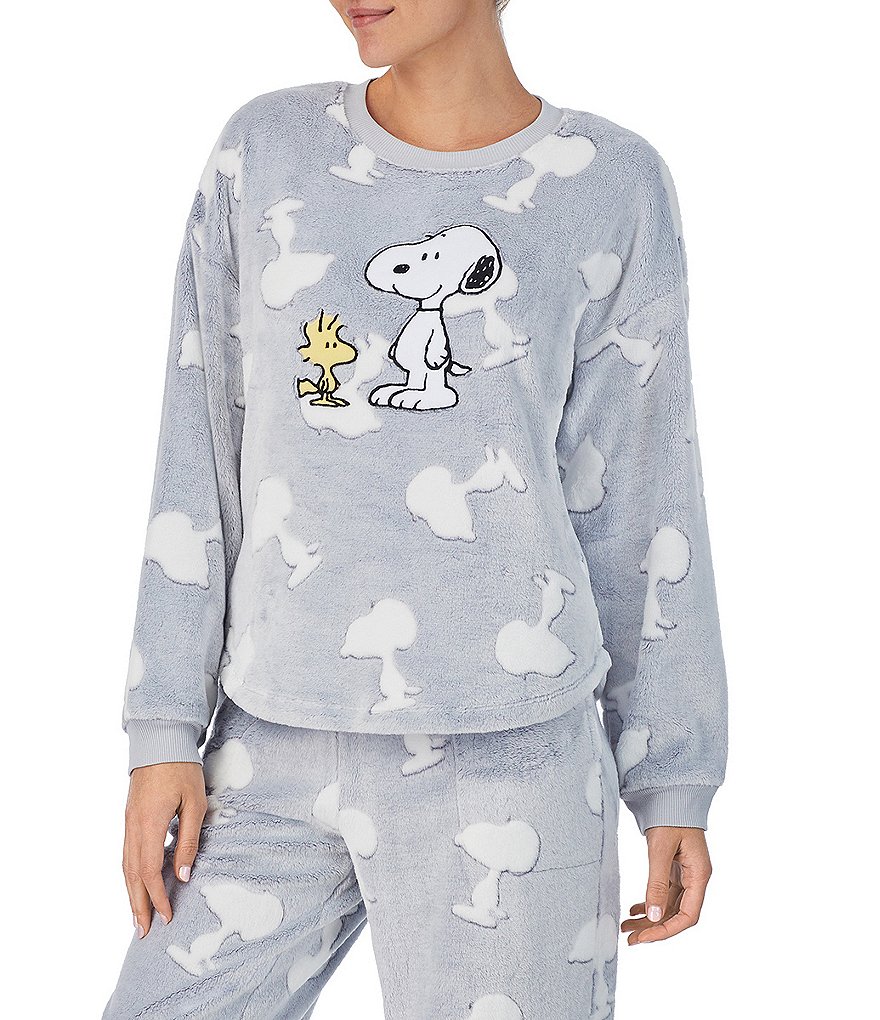 Loungeable fleece pyjamas with half zip in grey cloud print
