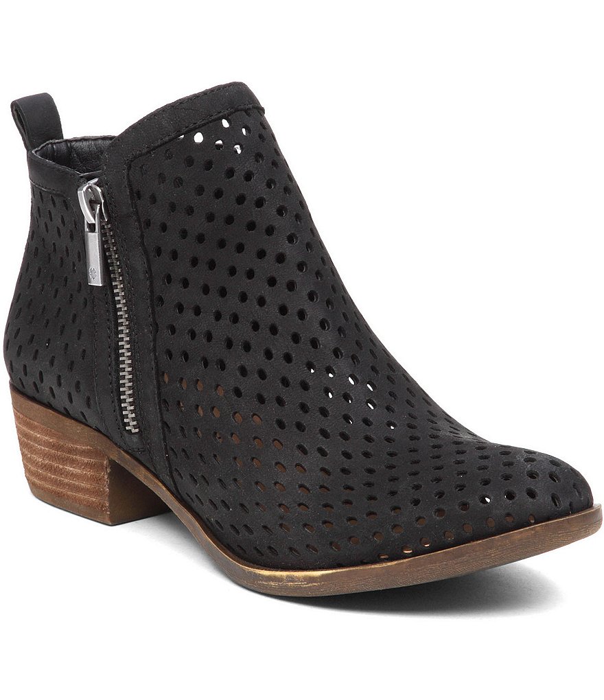 Lucky Brand Basel 3 Side Zip Perforated Leather Booties | Dillards