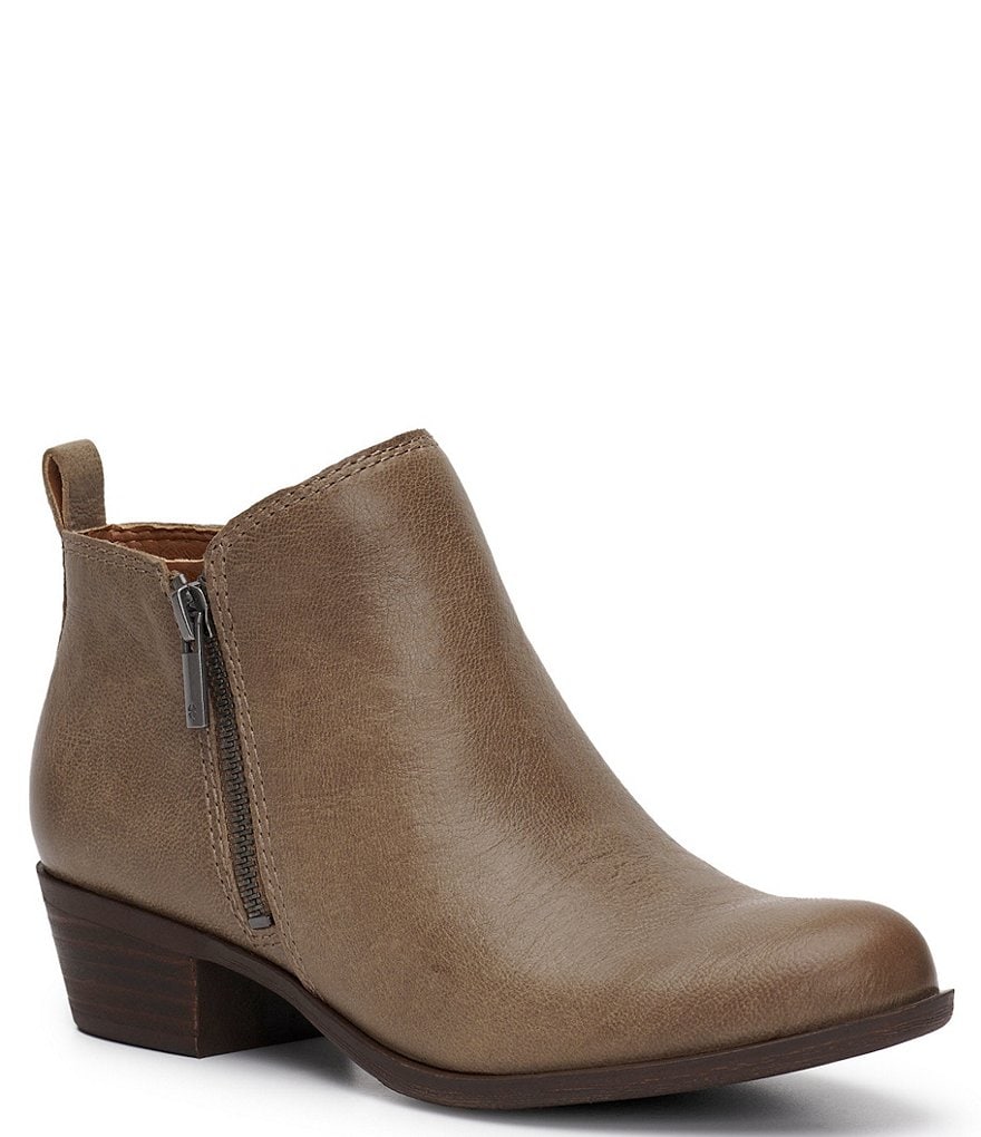 Lucky Brand Basel Smooth Leather Side Zip Block Heel Booties