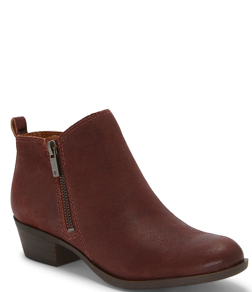 Lucky Brand Basel Smooth Leather Side Zip Block Heel Booties | Dillard's