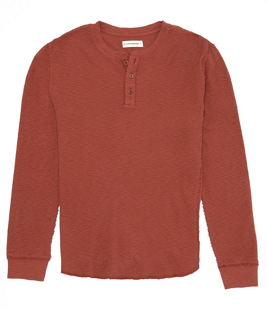 Lucky Brand burgundy red thermal Henley shirt w embroidered details Long  Sleeve