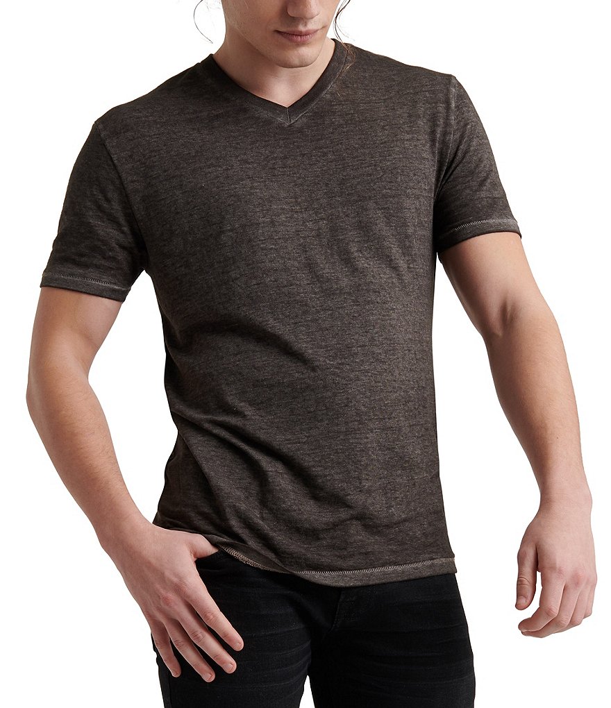 Lucky Brand T Shirt Men Medium Gray Short Sleeve V Neck Logo