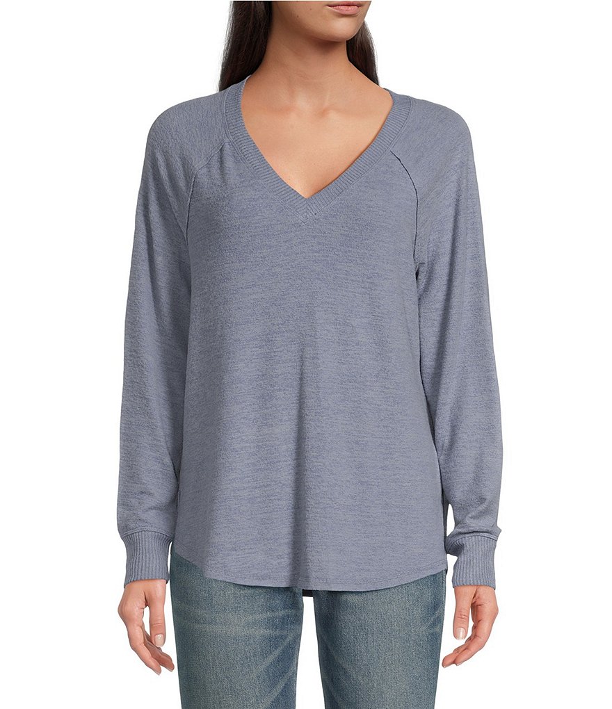 Lucky Brand Solid Cloud Jersey Crew Neck Long Sleeve Curved Hem