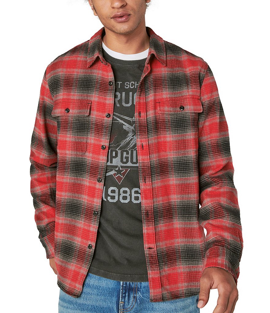 Lucky Brand Men's Button-Down Humboldt Woven Long Sleeve Flannel Shirt (Red  Plaid, S) 