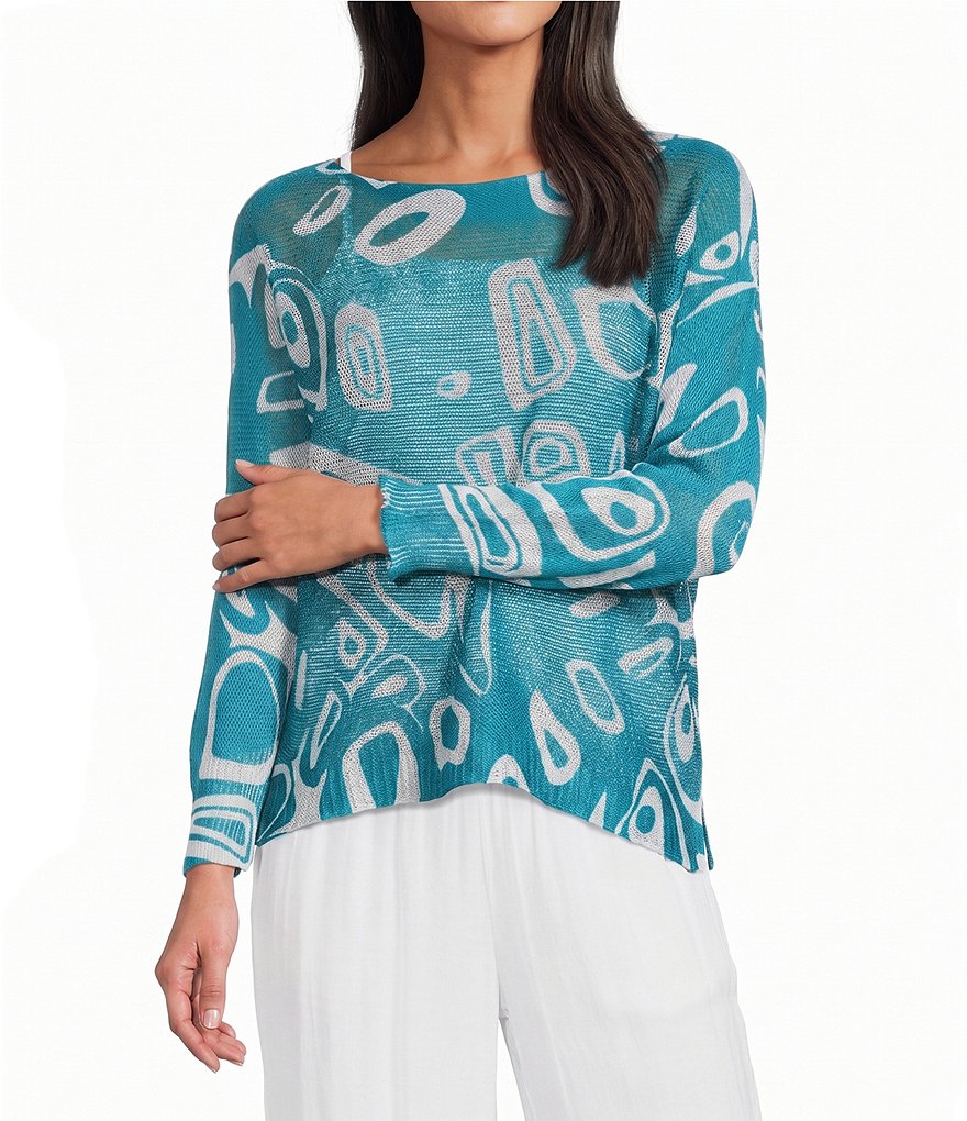n　美品　リムアーク Boat neck all in one M Made in Italy Cotton Blend Printed Knit Boat Neck Long Bat