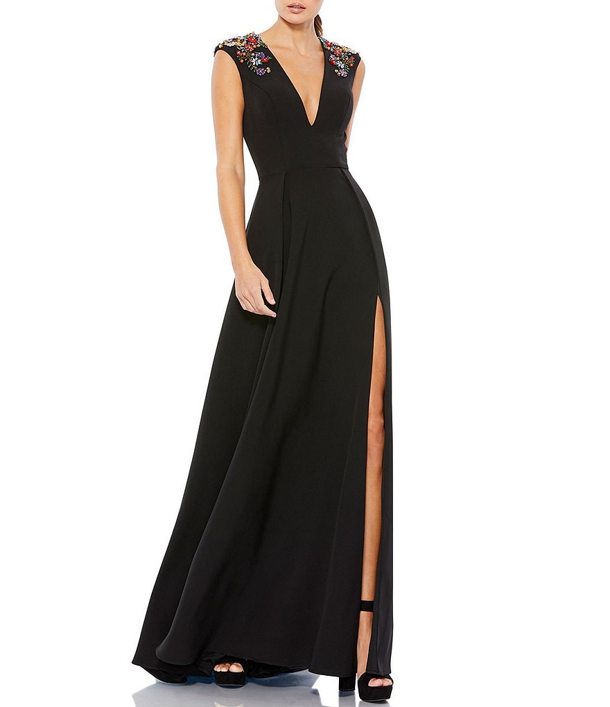 （US発）Mac Duggal AラインVネックボールドレス 0400015469228_BLACK_A1?wid=830