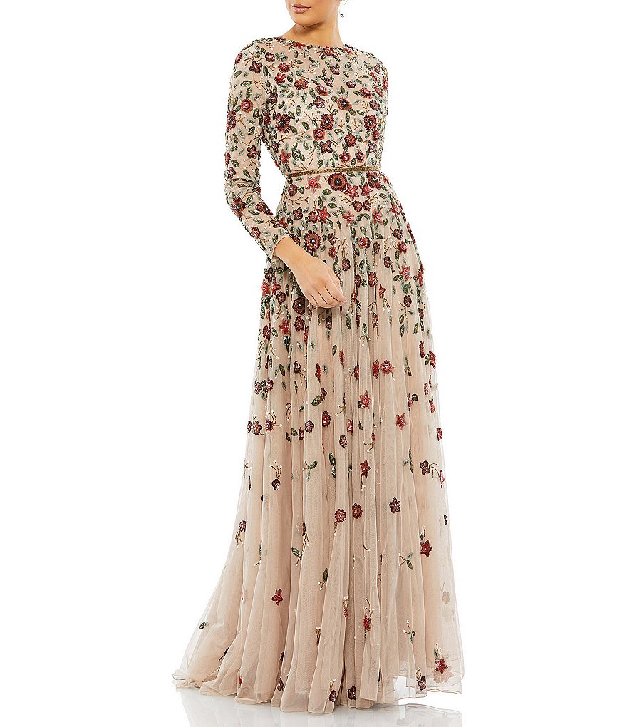 Floral gown with sleeves best sale