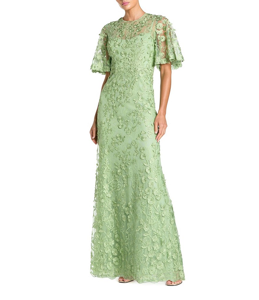 mac duggal floral flutter sleeve mesh print dress Mac Duggal Women's Floral Flutter Sleeve Mesh Print Dress