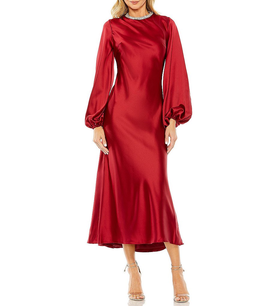 Mac Duggal Crew Neck Long Sleeve Crystal Detail Dress | Dillard's