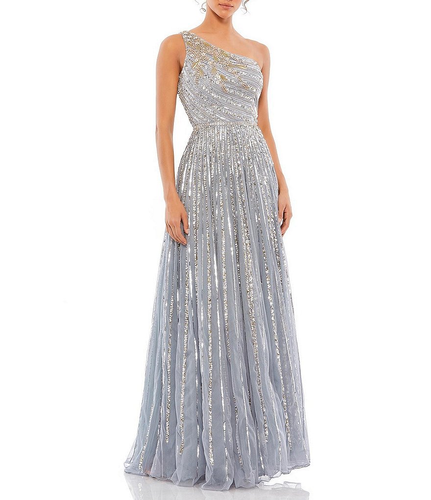 Mac Duggal Beaded One Shoulder Sleeveless Sequin A-Line Gown | Dillard's