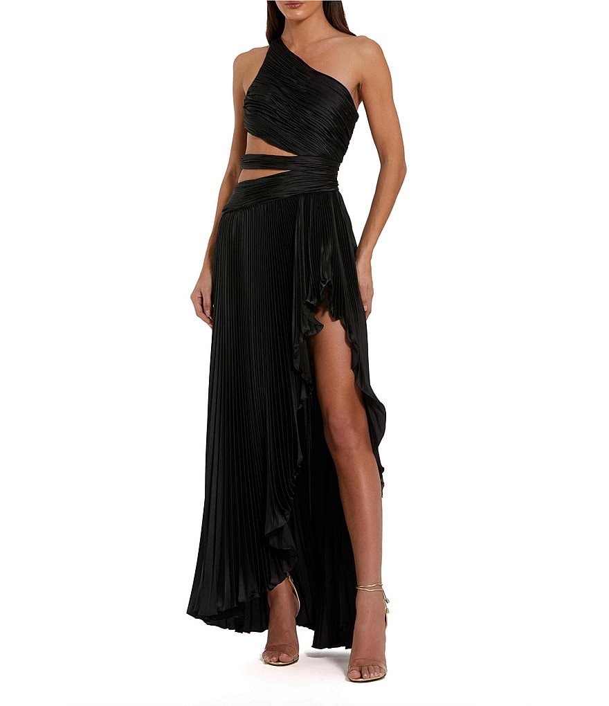 open lace back dress Jose's Elegant Pleated One Shoulder Cut-Out Waist Midi Dress Green / M by Blue Zone Planet main image 0